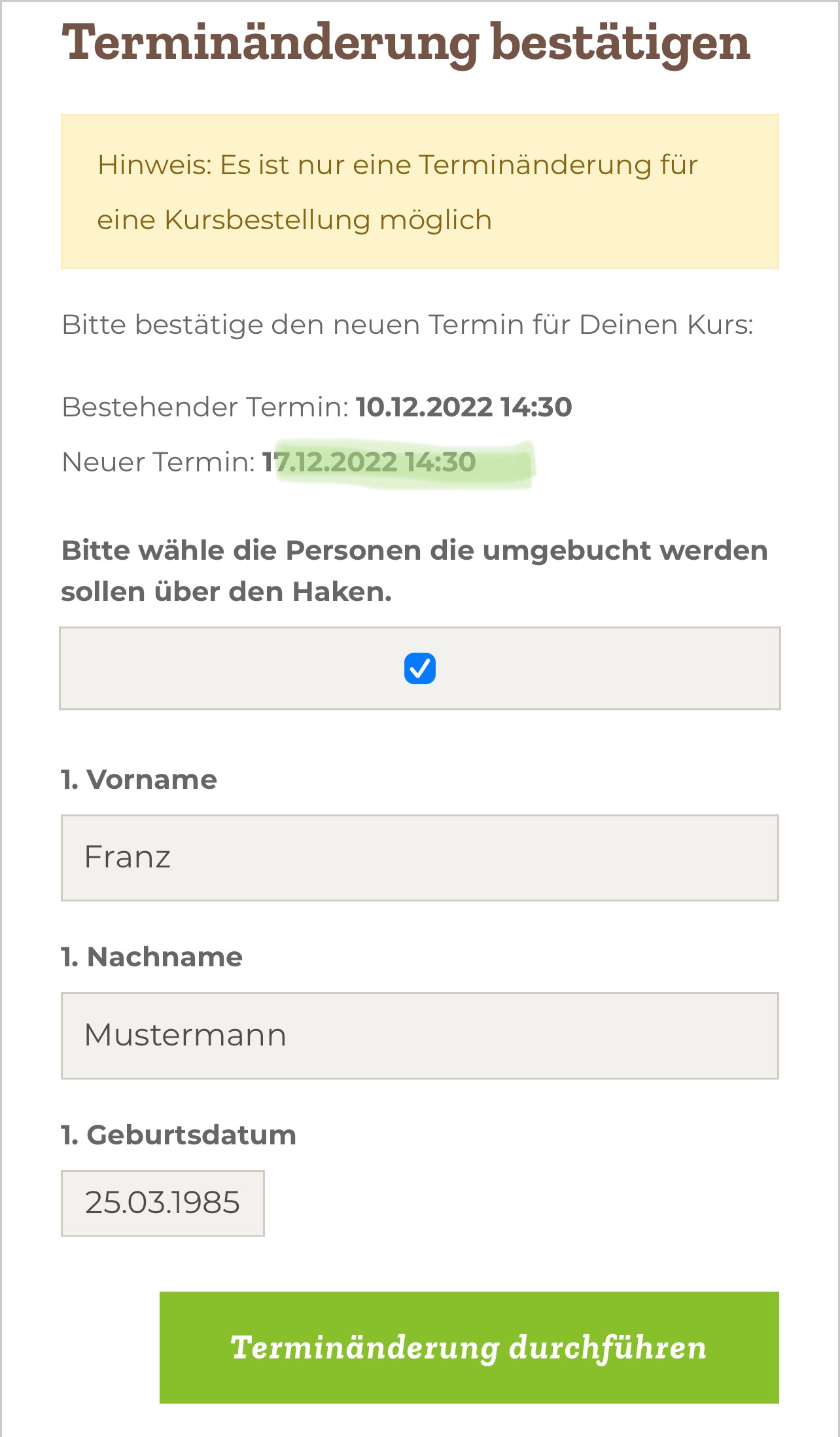 Kann ich einen Kurs umbuchen oder stornieren? Alpenpark Neuss