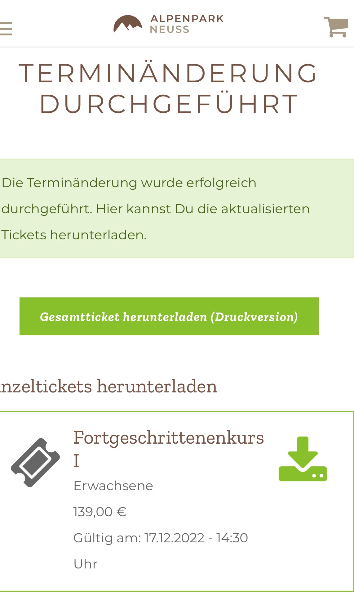 Kann ich einen Kurs umbuchen oder stornieren? Alpenpark Neuss